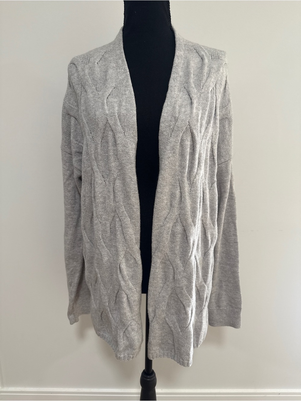 J. Jill Gray Cable Knit Open Front Cardigan M Cozy Thick Warm Long Midi Sweater